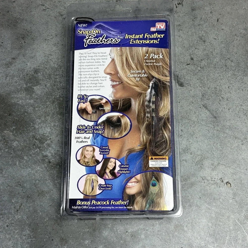 Snap On Feathers Instant Hair Extensions Y2K Seen On TV Real Purple Chestnut 2Pk
